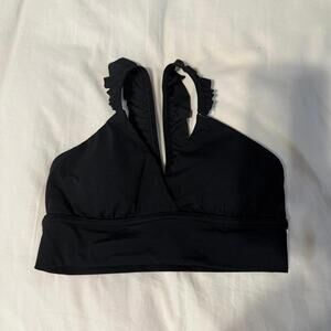 Aerie Offline Real Me Extra Stretch Black Sports Bra Medium Support Ruffle
